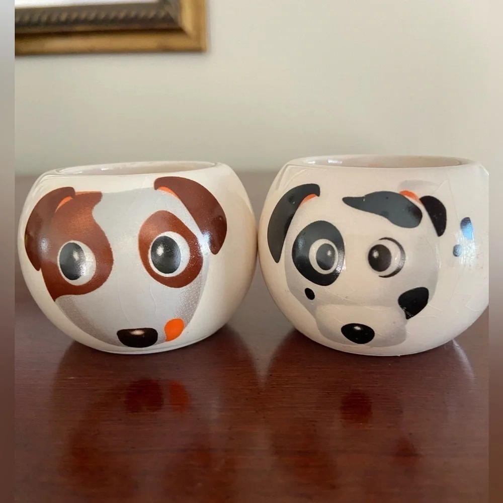 🩵 Set of 2 Buzzy DOG FACE Miniature Plant Pots from 2014